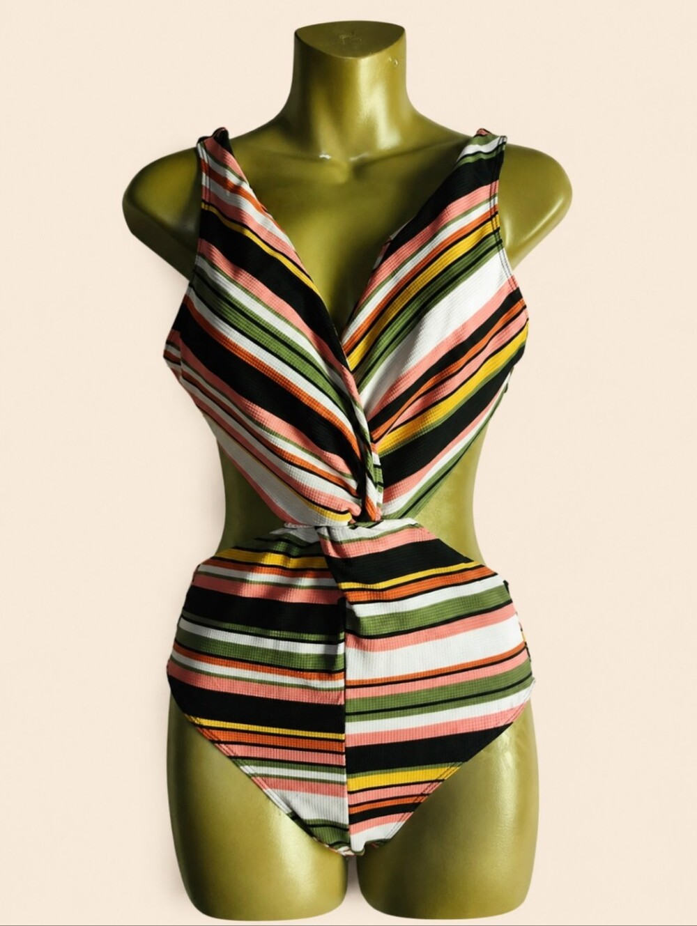 Fashion Union Striped Monokini One Piece Swimsuit XS